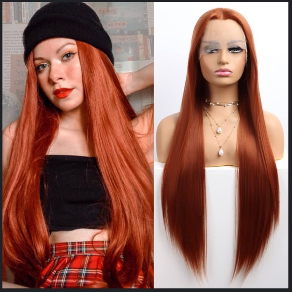 Dark Orange Long Straight Wig